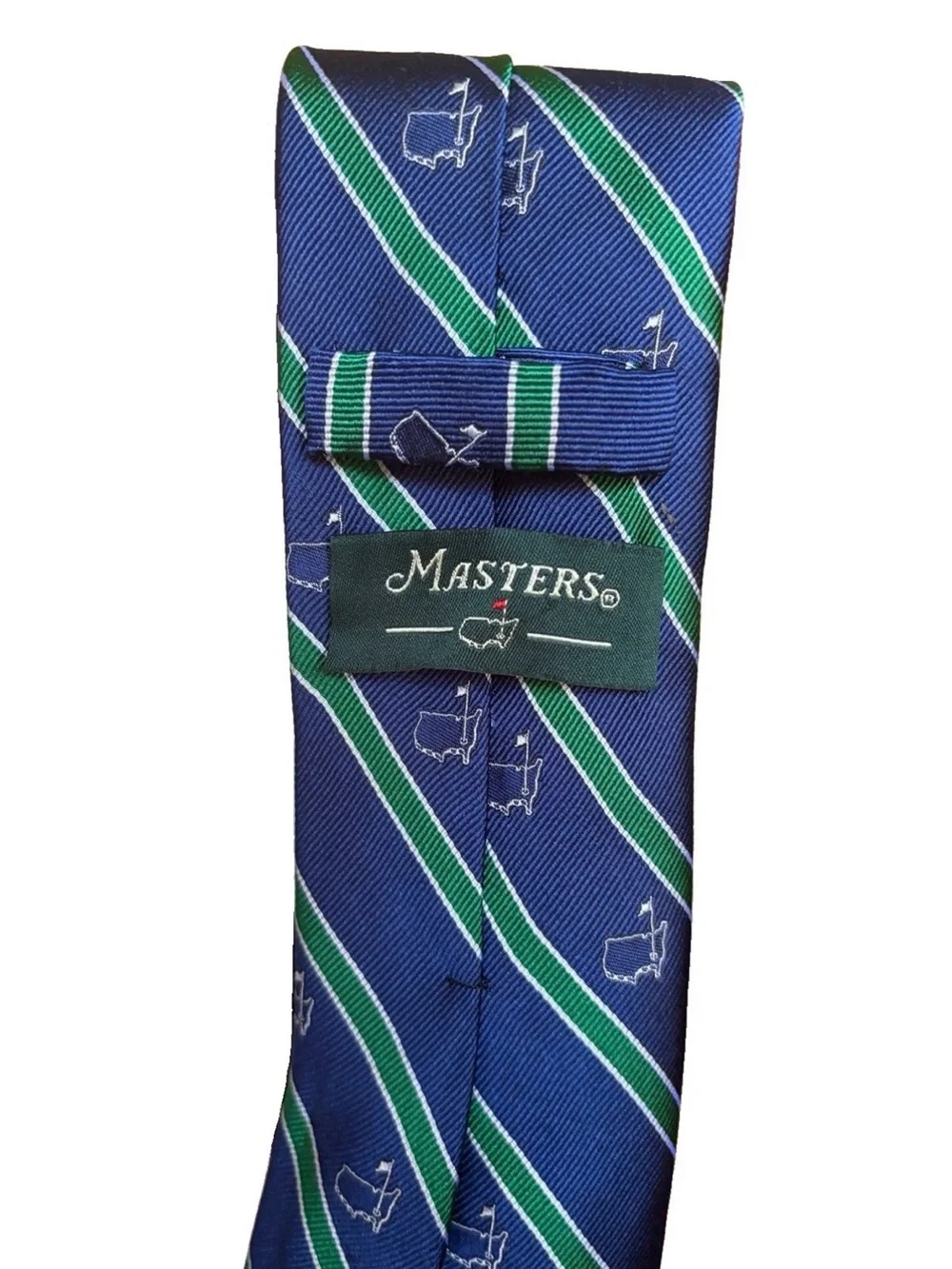 Vintage Augusta National Golf Shop Masters LOGO Necktie Navy Blue Green Silk USA